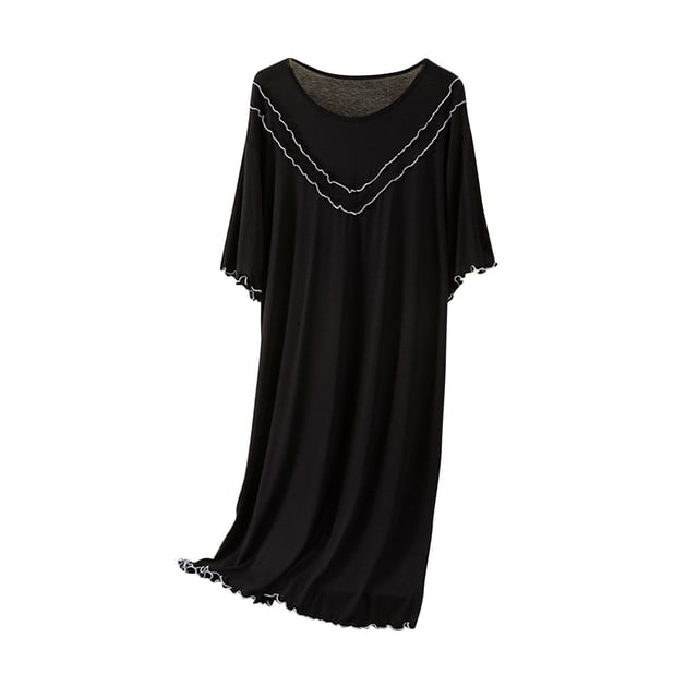 Timegard Womens Sleepwear Round Neck Ruffle Short Sleeve Solid Color Homewear Casual Loose Comfy Pjs Dress