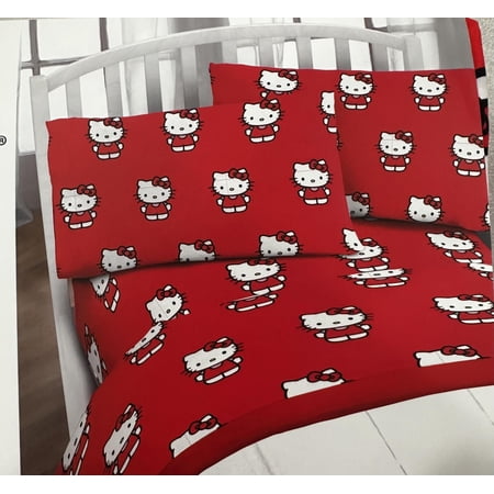 Jay Franco Twin Size Sheet Set 3 Pieces Kids Set (Hello Kitty Red) Pink Black JF14545