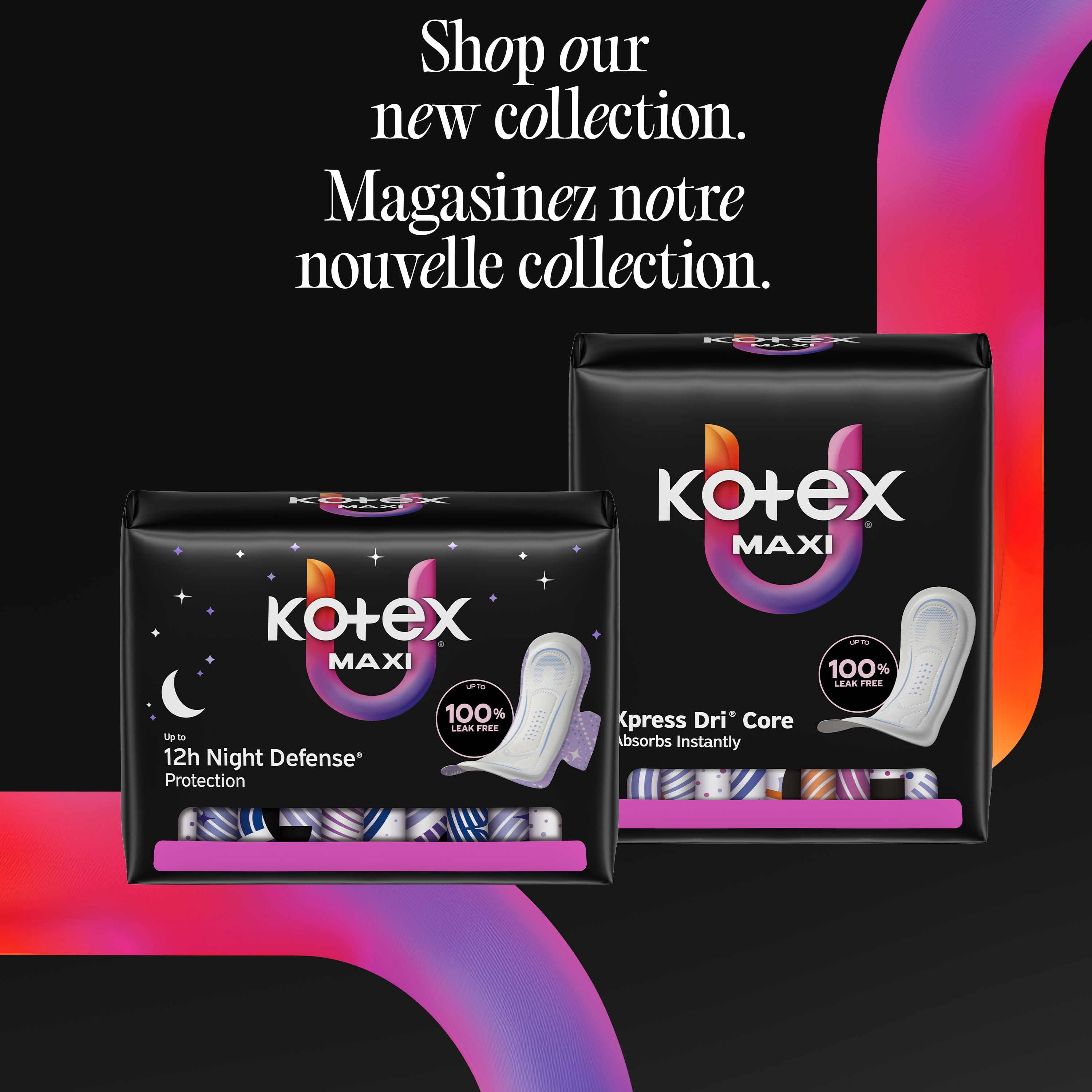 Serviettes ultraminces de nuit Kotex avec ailes, absorption De Nuit, 16 unités