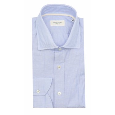 Tintoria Mattei 954 Men's Light Blue Contemporary Viscose Shirt with Pilling Long-sleeve - L