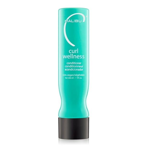 MALIBU C CURL WELLNESS Revitalisant 266 Ml/9 FL OZ en Bouteille turquoise avec Bouchon Noir, Formulé pour Améliorer la Définition des Boucles, Réduire les Frisottis et Retenir l'Hydratation des Cheveux Texturés. Idéal pour les Boucles Naturelles Ou les Cheveux Traités Chimiquement, Doté d'Une Formule 100 % Végane et de Propriétés Démêlantes Douces.