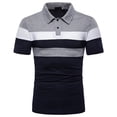 thumbnail image 1 of lcziwo Polo Shirts for Men 2024 Cotton Striped Color Block Tops Short Sleeve Slim Fit Lapel Collar Business Casual Golf Shirts Big and Tall Gray M, 1 of 4