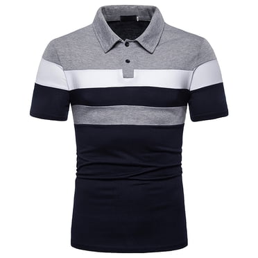 Pisexur Polo Shirts for Men Personality Men's Casual Slim Short Sleeve Patchwork T Shirt Top Blouse(Available in Big & Tall)