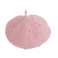 thumbnail image 1 of Faux Pearl Decor Children Hat Classic Solid Color Warm Baby Girls Beret Cap for Casual, 1 of 6