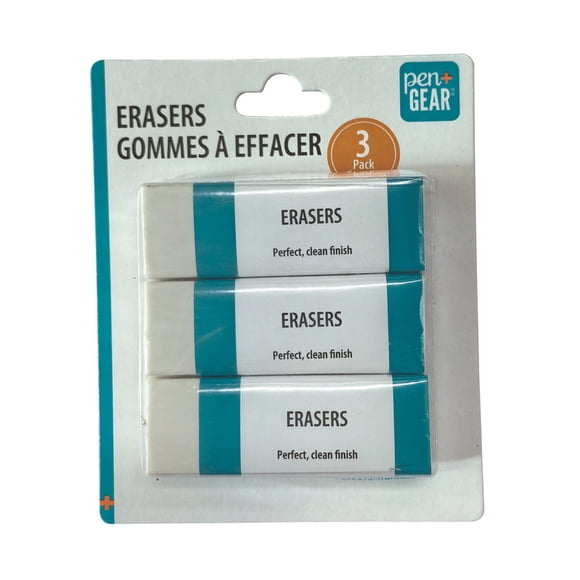 Gommes blanches pen+GEAR, 3 blisters, sans latex