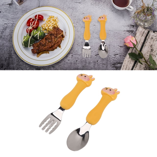 2 Pack Toddler Fork Spoon, Metal Toddler Cutlery Set Cartoon Spoon Tableware Kit Stainless Steel Forks And Spoons Comfortable To Handle Toddler Silverware With Storage Box