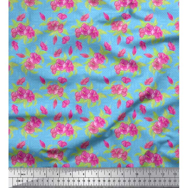 Soimoi polyester Crepe Fabric Geometric Design,Leaves & Floral Artistic Print Sewing Fabric Yard 42 Inch Wide