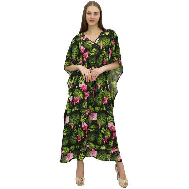 Bimba Women's Long Black Designer Drawstring Waist Kimono Cover Up Kaftan-20