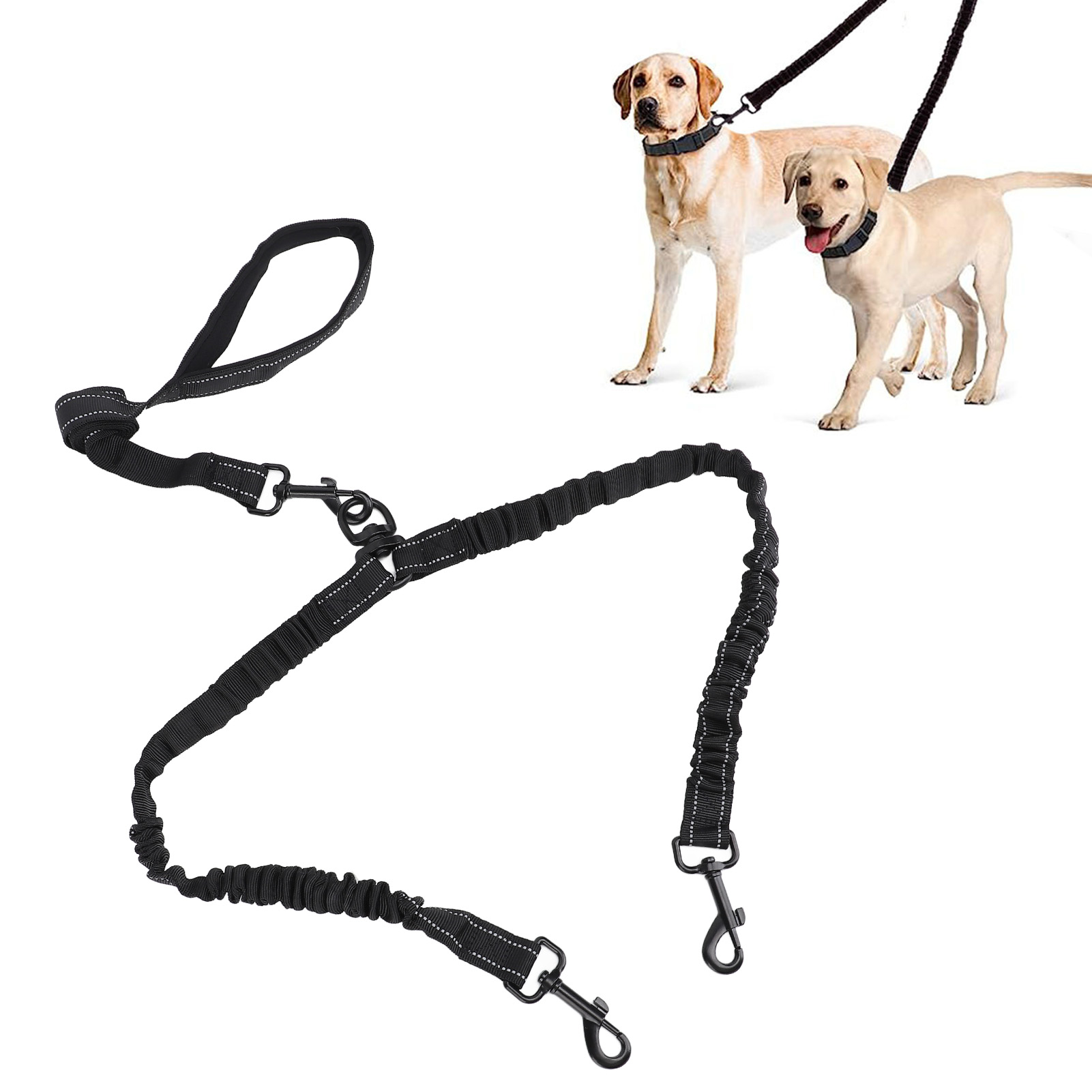 Double Dog Leash, Reflective Dual Dog Leash High Elasticity Shock Absorbing  for Walking for Large Breed Dog