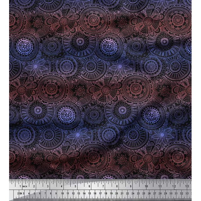 Soimoi Modal Satin Fabric Artistic Flower Mandala Printed Fabric 1 Yard 42 Inch Wide