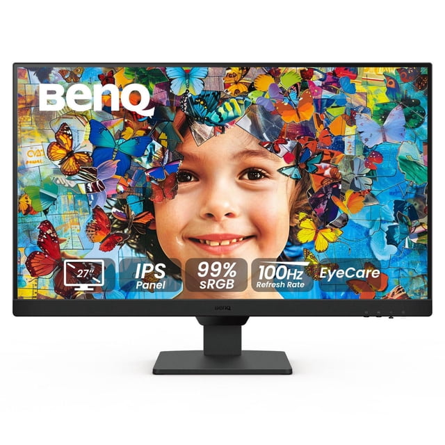 BenQ Moniteur de Productivité 27 Pouces IPS, 100HZ, 1920x1080, Gris Foncé, GW2790 avec Cadre Mince et Cadre Gris Foncé. le Moniteur LED 27 Pouces Présente un Panneau IPS, Taux de Rafraîchissement 100HZ, Temps de Réponse 5ms, et Technologie de Protection des Yeux. l'Écran Affiche un Papier Peint collage Papillon Coloré, Convient à la Productivité et à l'Utilisation Multimédia.