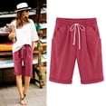 thumbnail image 1 of EGNMCR Womens Shorts Summer Plus Size Solid Five Points Large Size Cotton Linen Drawstring Shorts with Pockets Casual Pants, 1 of 6