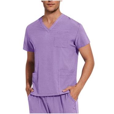 Hauts de Sarrau à Col en V à 3 Poches pour Hommes - Manches Courtes Extensibles Douces Anti-Froissement, Tenue Médicale pour Infirmier, Dentiste, Vétérinaires