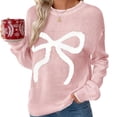 thumbnail image 1 of WUANDIXFA Ladies Sweaters for Fall Womens Christmas Cute Bow Long Sleeve Sweaters Loose Crewneck Knit Pullover Red,S, 1 of 5