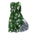 thumbnail image 1 of Pisexur Robes d'Été pour Femmes Mode Bohème à Imprimé Floral Robe Maxi Tunique Décontractée Taille Élastique Robe Soleil Col Rabattu Boutonnée Longue Robe Manches 3/4 Col en V Fluide Coton Lin Robe de Plage, 1 of 4