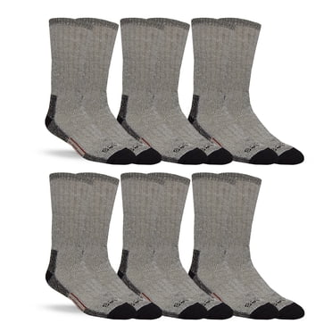 Genuine Dickies Men's Thermal Crew Work Socks, 6 Pairs (2 x 3-Pack), Grey, Fits Shoe Sizes 7-12
