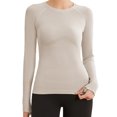 thumbnail image 1 of fheaev Chandails à Manches Longues pour Femmes Col Rond Chandail du Bas Ajusté Décontracté Extensible Ajusté sous-Blouses Entraînement Haut de Sport Pilates Vêtements de Mise en Forme Couche de Base Hauts, 1 of 3