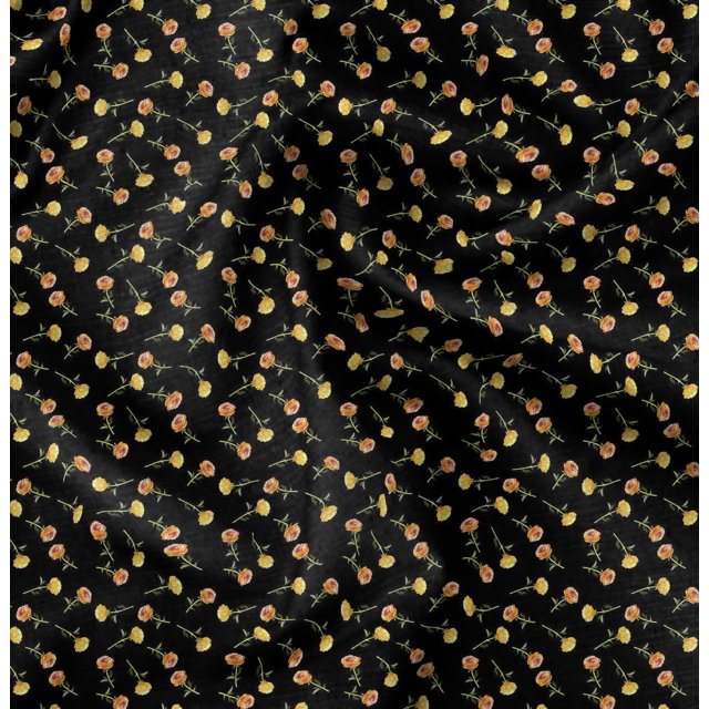 Soimoi Black Rayon Fabric Rose Floral Printed Fabric 1 Yard 42 Inch Wide
