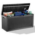 thumbnail image 1 of 60 gal Black Rattan Resin Deck Box - Water Resistant, Lockable for Patio, Garden, Cushions & Tools, 1 of 7