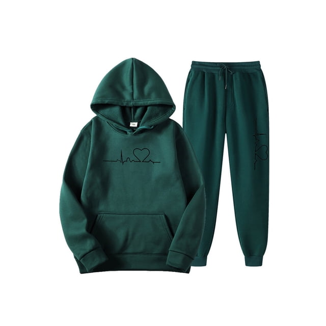 Bellella Ladies Tracksuit Sets Long Sleeve Sweatsuits Drawstring Two Piece Outfit Jogger Set Sweatshirts And Sweatpants Dark Green 2XL