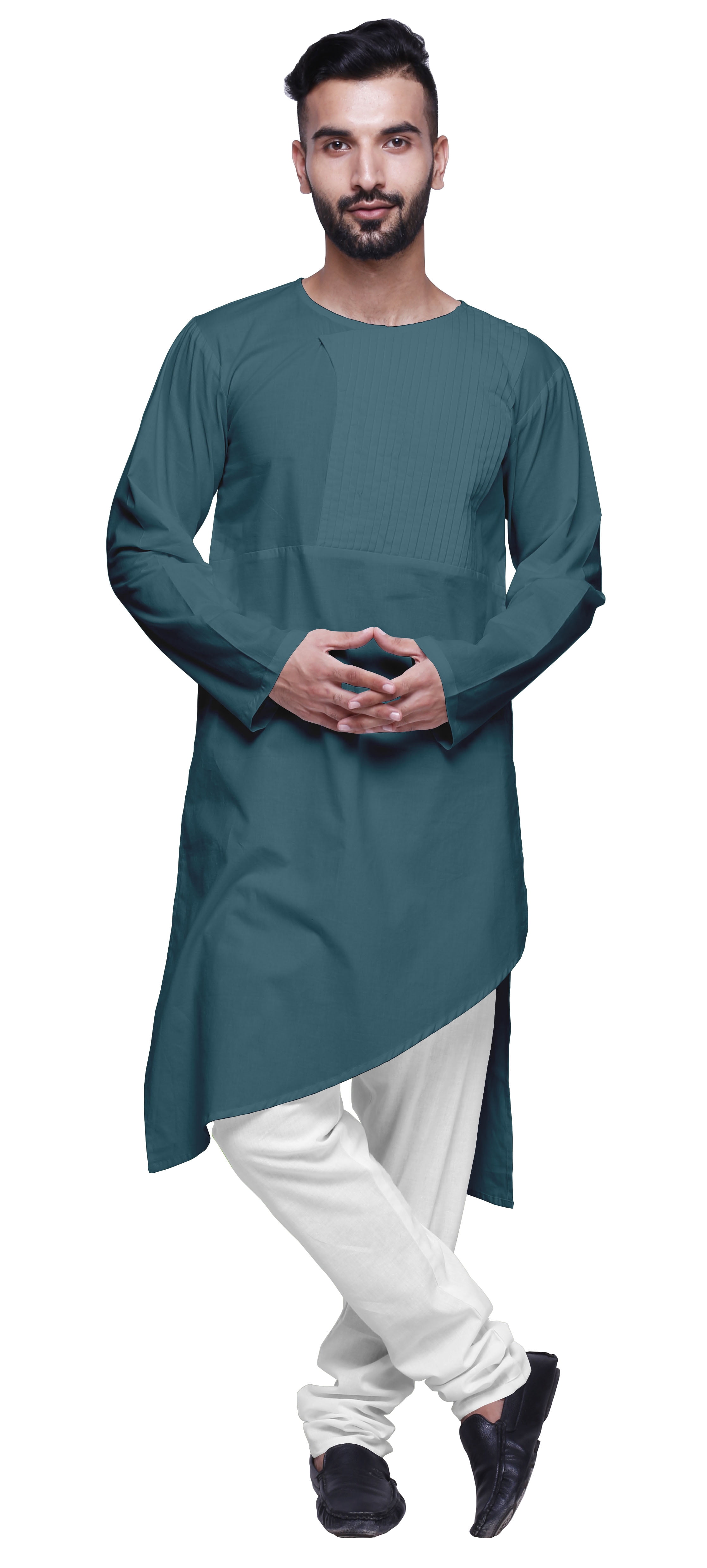 Atasi Asymmetric Indian Mens Long Kurta Solid Round Neck Kurtas Party Wear