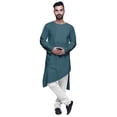 thumbnail image 1 of Atasi Kurta Long Asymétrique Indien pour Homme, Kurta Uni à Col Rond, Tenue de Fête, 1 of 5