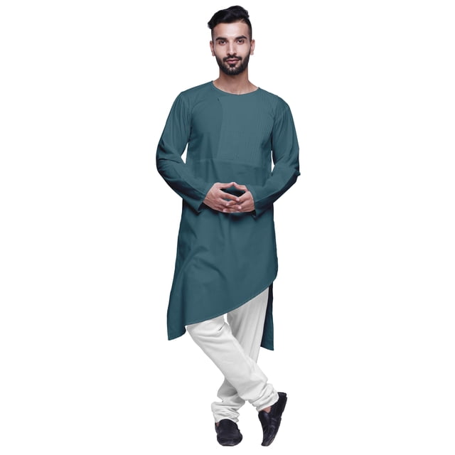 Atasi Kurta Long Asymétrique Indien pour Homme, Kurta Uni à Col Rond, Tenue de Fête