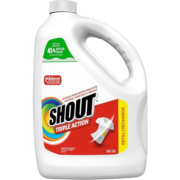 Shout Vaporisateur Détachant pour Lessive à Triple Action, Adhère, Pénètre et Soulève les Taches Tenaces, 3,8 L
