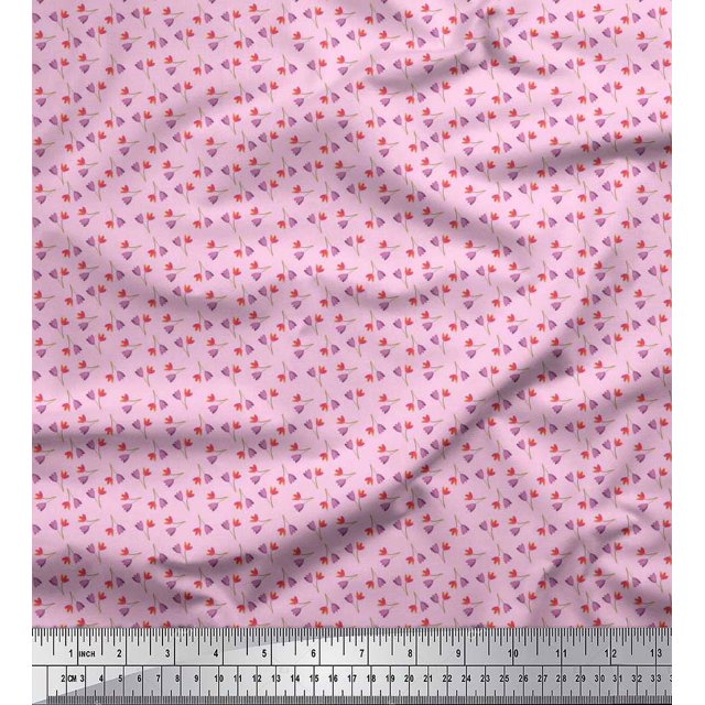 Soimoi Polyester Crepe Fabric Flower Artistic Print Fabric by Yard 42 Inch Wide