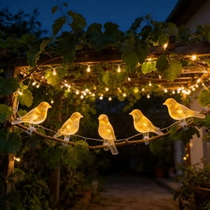 MTBLYS Solar Bird String Lights with Clips 5 Bird-Shaped Led Lights Ip44 Waterproof Warm Ambient Lighting Outdoor Courtyard Garden Patio Decor