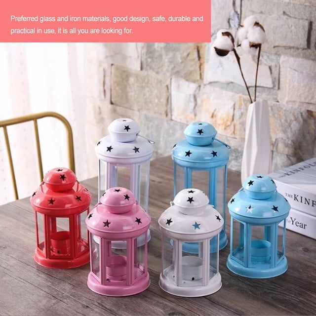 Candle Stand Star Metal Wind-proof Iron Star Hollow Hanging Lantern Multi-Color Decorations Craft Candlestick Bedroom Tabletop Coffee Shop White
