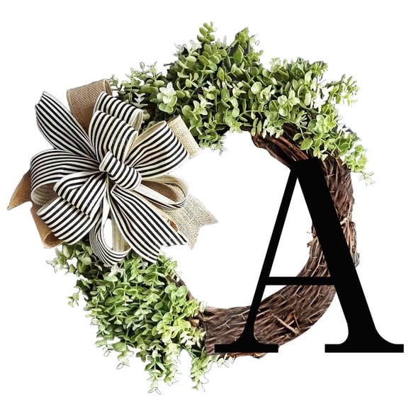 Flower Front Door Sign Hanger,Last Name Year Round Front Door Wreath Front Porch Decoration 26 Letter Welcome Sign with Garland and Bow, Spring Wreaths for Front Door Outside Hanger Garland