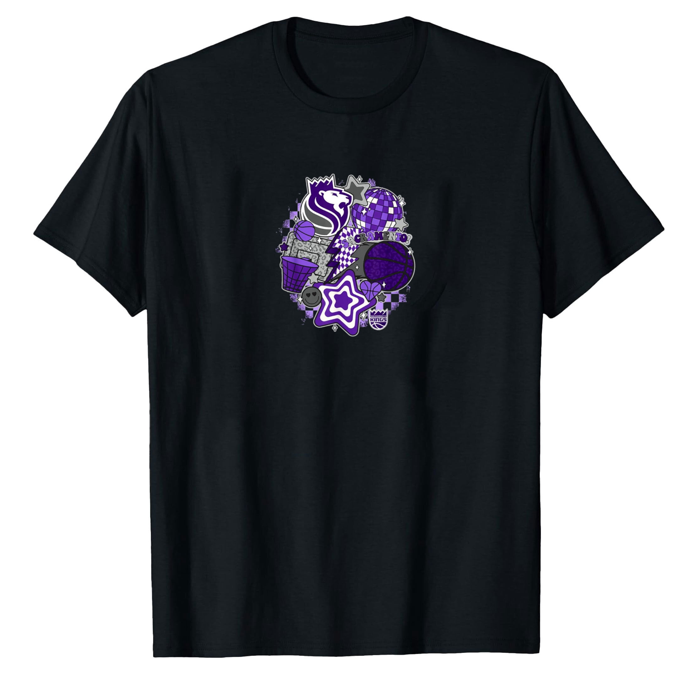 AALJY NBA Sacramento Kings T-Shirt Collage de Basketball Psychédélique