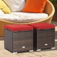 thumbnail image 2 of Costway 2 Pcs Poufs de Patio en Rotin Table d'Appoint Coffre de Rangement Repose-Pieds avec Coussins Rouge, 2 of 10