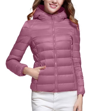 EGNMCR Long Sleeve Parkas Women's Puffer Jacket Long Sleeve Hooded Zip Up Quilted Down Coat Tops Winter With Pockets Women Coat