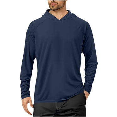 hoksml Men's Athletic Shirts Summer Long Sleeve Sunscreen UV T Shirts Lightweight Breathable Moisture Wicking Active Tees Shirts Solid Color Hooded Outdoor Sports Hiking Shirts Clearance