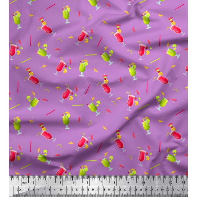 Soimoi Poly Georgette Fabric Straw & Juice Beverages Print Fabric by Yard 42 Inch Wide