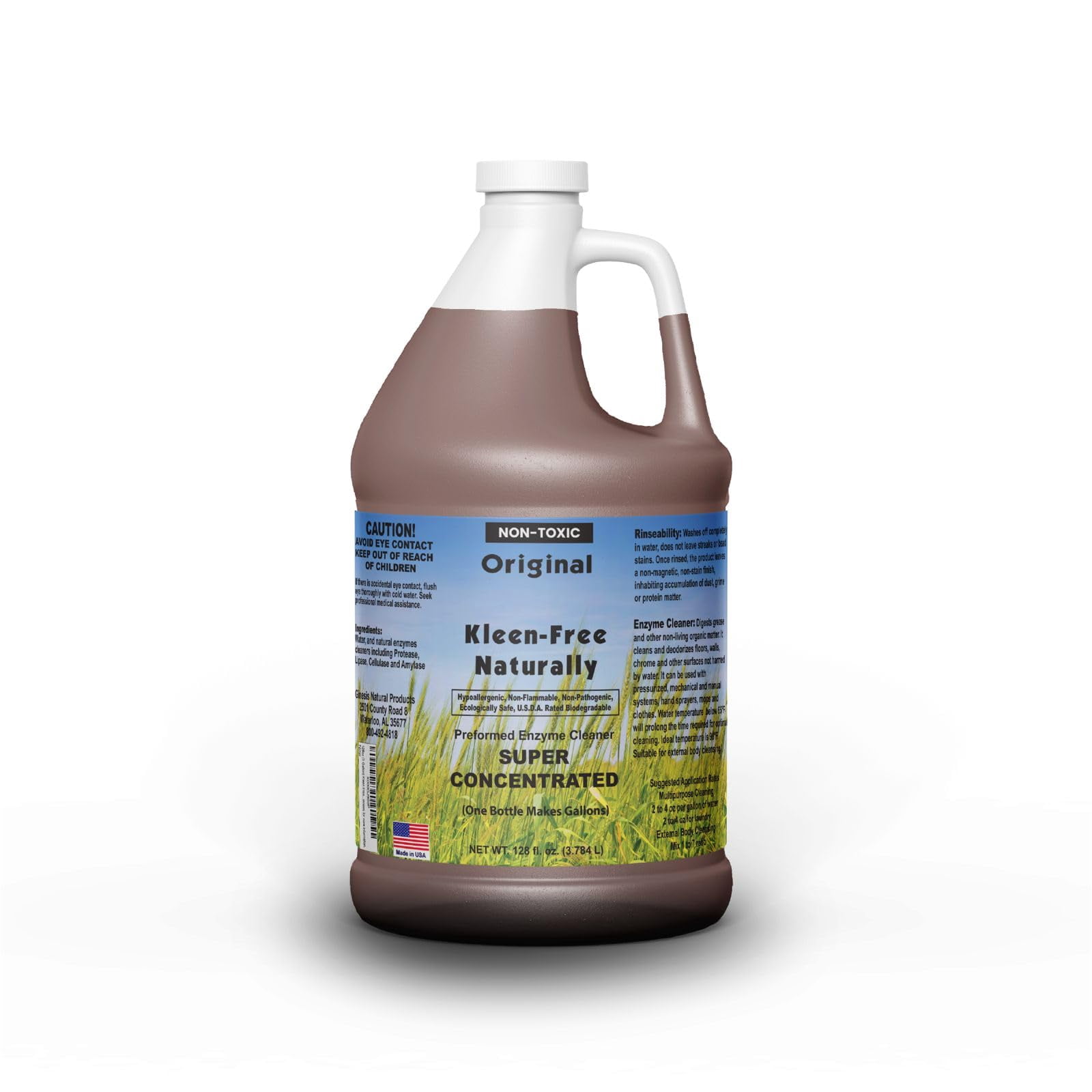 Kleen Free Naturally Preformed Enzyme Cleaner, Enzyme Solution, Multi-Purpose Cleaner, Laundry Additive and More - Concentrate - Original Scent - 128oz (1 Gallon)