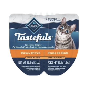 Blue Buffalo Tastefuls Repas de Dinde Portions Individuelles Sans Ustensile Adulte Pate Nourriture Humide pour Chats 85g