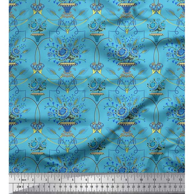 Soimoi Poly Georgette Fabric Pot & Artistic Flower Print Fabric by the Yard 42 Inch Wide