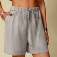 thumbnail image 2 of Annhoo Womens Plus Size Cotton Linen Shorts High Waisted Drawstring Wide Leg Solid Comfy Casual Shorts with Pockets, 2 of 7