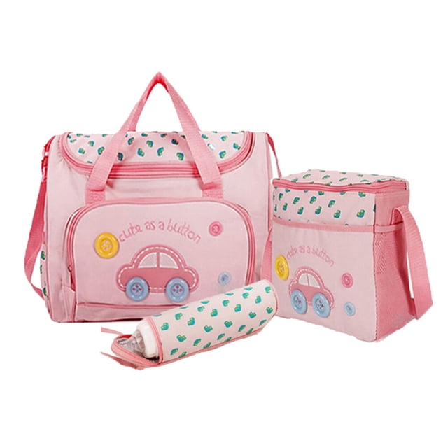 GOOHOCHY Bolso de mano multifunción 4 en 1 con diseño de coche, cambiador de pañales de bebé de gran capacidad, bolso de viaje tipo momia (rosa)