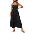 thumbnail image 2 of TIHLMK Robes pour Femmes Été Robe Bohème pour Femmes à Bretelles Spaghetti, Smockée, à Volants, Longue, de Plage, Soleil, Sans Manches, Unie, Maxi, 2 of 8