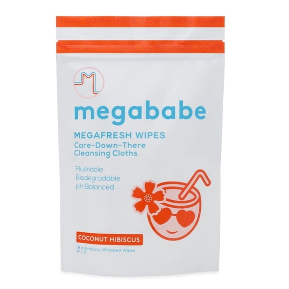 Mega Fresh Wipes Care - Down - There Cleansing Cloths 18 Individual Wipes Coconut Hibiscus by Texpertnmore
