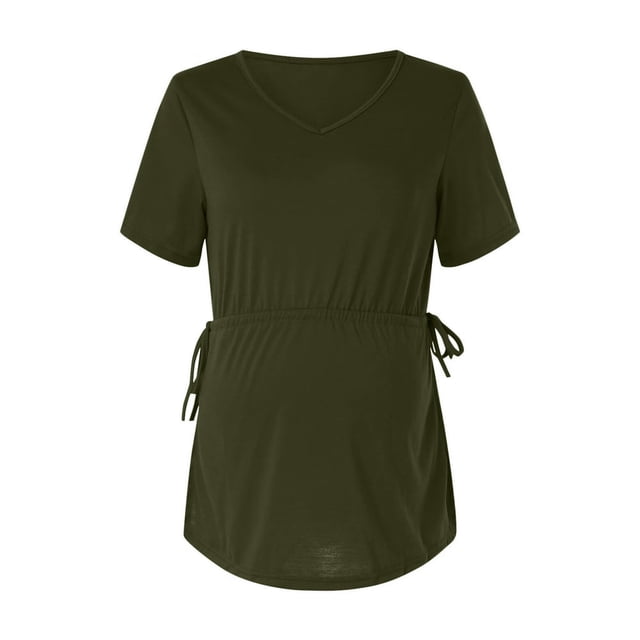 T-shirt de Maternité pour Femmes à Ourlet Régulier, Décontracté, Manches Courtes, Col Rond, Basique, Allaitement, Haut T-Shirt