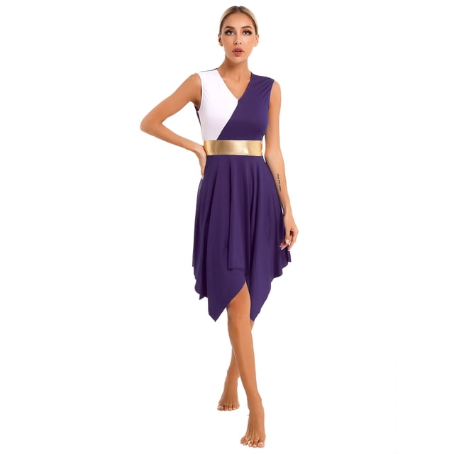 Aislor Robe de Danse pour Femmes, Bloc de Couleur, Ajustement Ample, Robe d'Église, Violet G