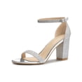 thumbnail image 1 of BLISSFUL STEP Women's Open Toe Ankle Strap Buckle Block Heels Glitter Sandals Silver 6, 1 of 9