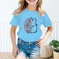 thumbnail image 2 of PMVFHDE Hauts pour Filles T-Shirts pour Filles T-Shirts Graphiques T-Shirts pour Fille Hauts d'Été Tendance pour Filles Hauts d'Été pour Fille T-Shirt Graphique Mignon pour Fille Col Rond Manches Courtes T-Shirt d'Été Bleu, 5-6 Ans, 2 of 5