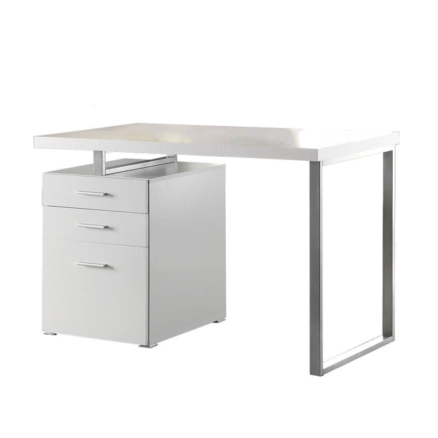 Coaster Home Furniture Home Office File Drawer Writing Desk, White and Silver