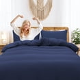 thumbnail image 3 of PiccoCasa 3 Pieces Microfiber Soft Breathable Duvet Cover Set Navy Blue King, 3 of 7